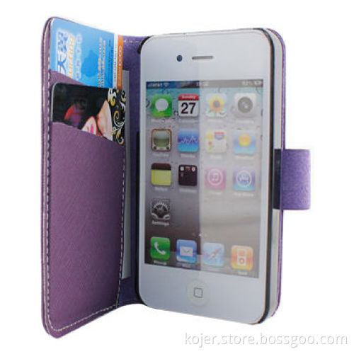 Book Style Leather Mobile Phone Cases for iPhone 4, Magnetic Flap on Top, OEM Orders Welcomed